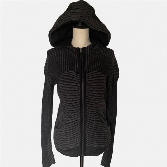 lululemon athletica Jackets & Blazers - Lululemon Embrace Hoodie Knit Sweater Jacket - Size 8 - Black/Dark Grey - EUC